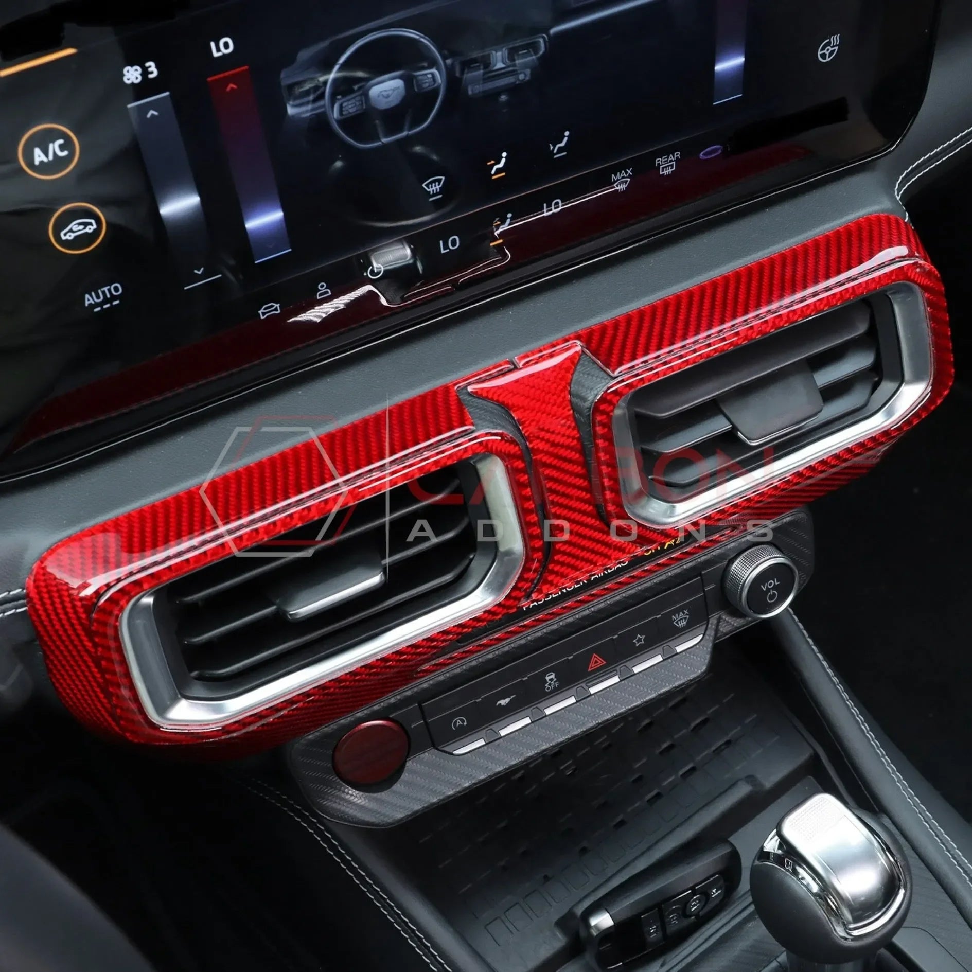 Real Carbon Fiber Center Dashboard A/C Vent Trim Overlays for 2024+ Ford Mustang