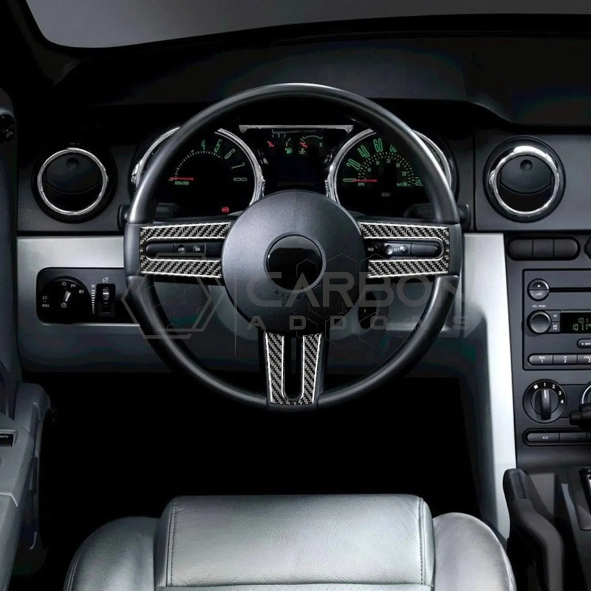 Real Carbon Fiber Steering Wheel Trim Overlay For Mustang 2005-2009