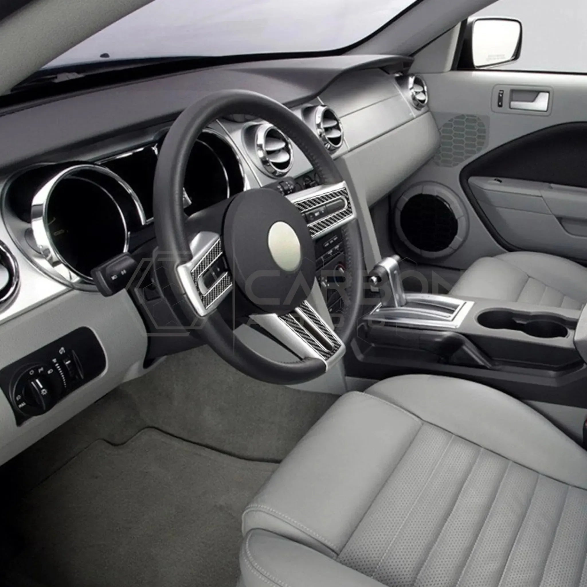 Real Carbon Fiber Steering Wheel Trim Overlay For Mustang 2005-2009