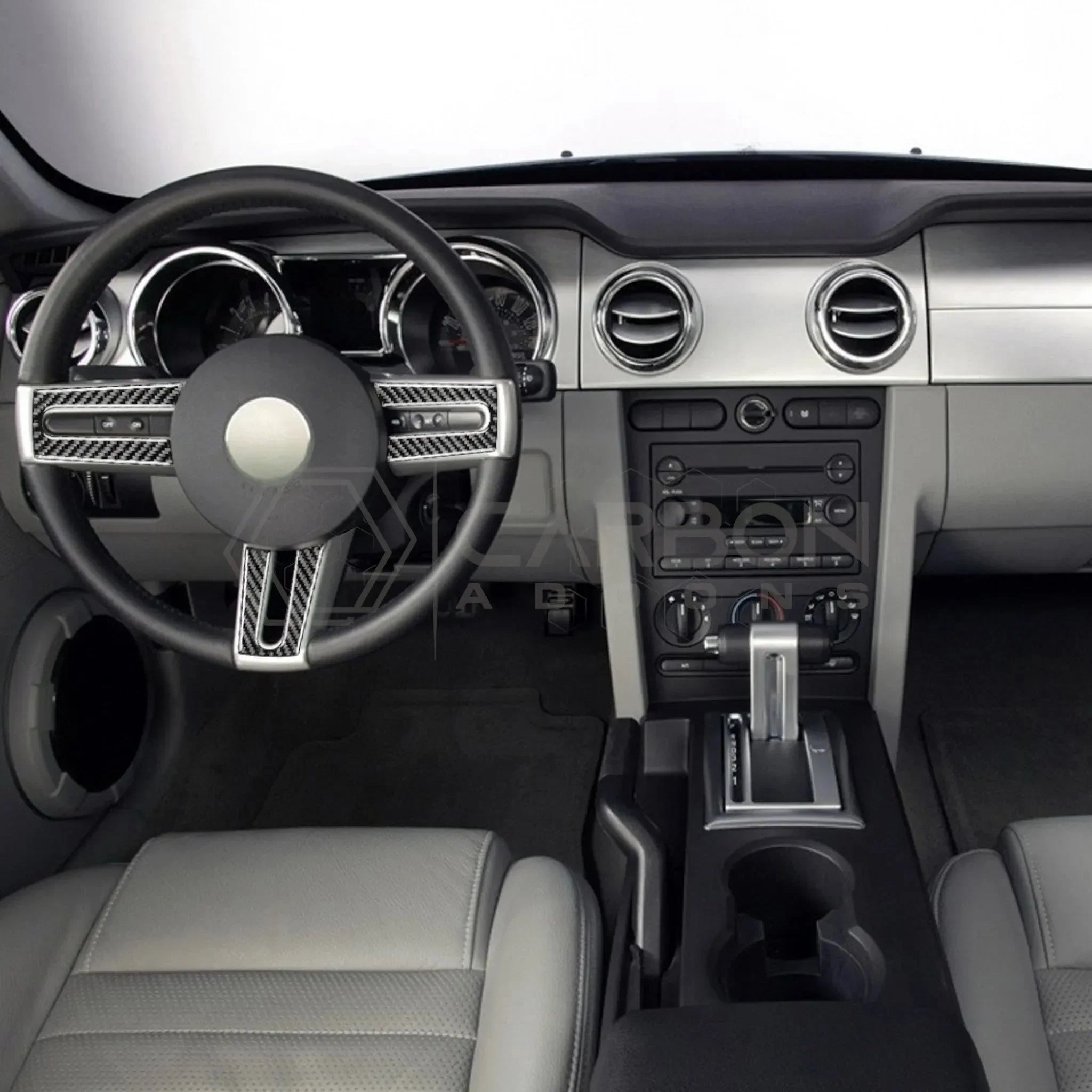 Real Carbon Fiber Steering Wheel Trim Overlay For Mustang 2005-2009