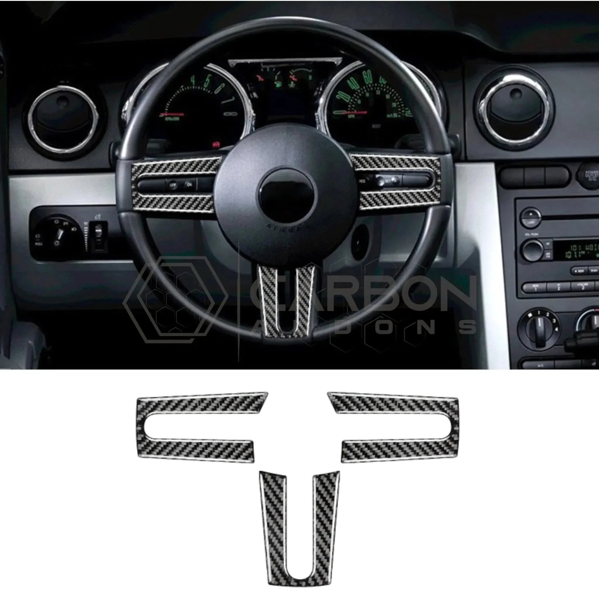 Real Carbon Fiber Steering Wheel Trim Overlay For Mustang 2005-2009