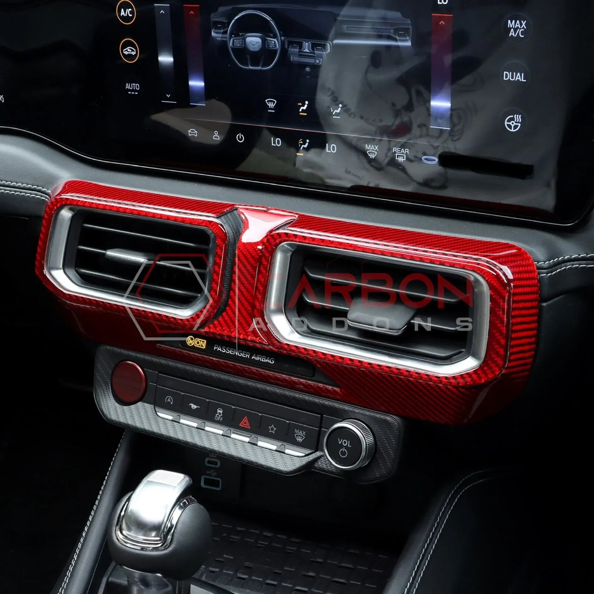 Real Carbon Fiber Center Dashboard A/C Vent Trim Overlays for 2024+ Ford Mustang
