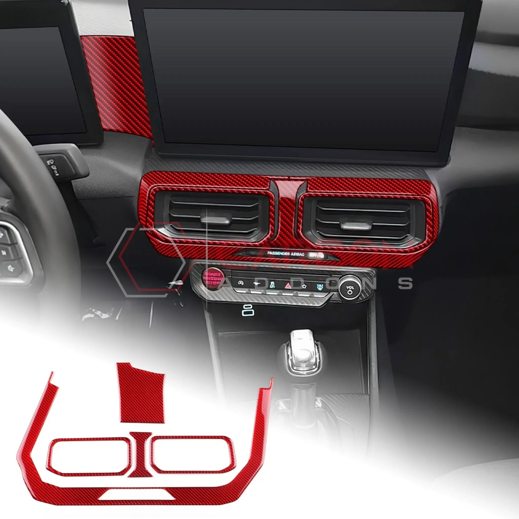 Real Carbon Fiber Center Dashboard A/C Vent Trim Overlays for 2024+ Ford Mustang