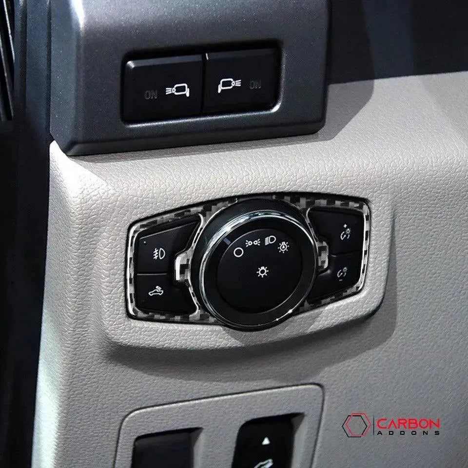 Mustang 2015-2023 Real Carbon Fiber Headlight Switch Trim Overlay - carbonaddons Carbon Fiber Parts, Accessories, Upgrades, Mods