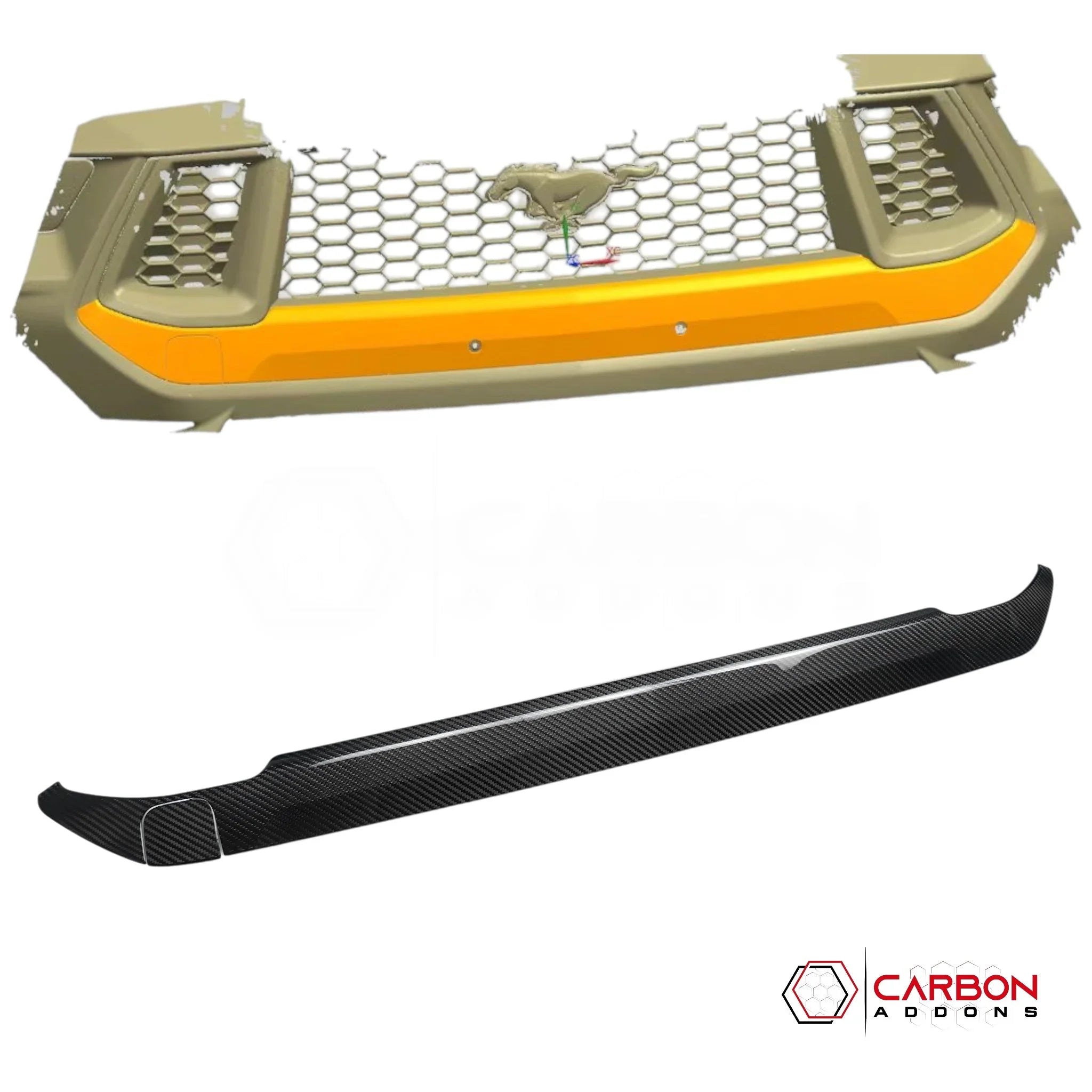2024+ Ford Mustang GT Front Bumper Upper Trim Carbon Fiber Covers (2pcs Set)