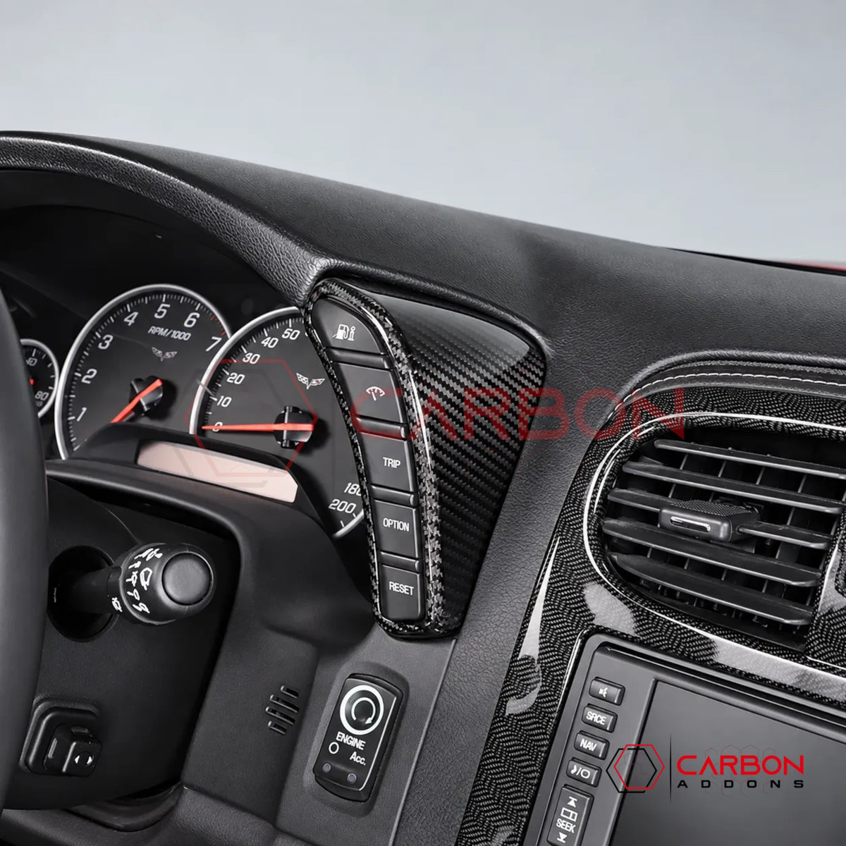 2005–2013 C6 Corvette Real Carbon Fiber Gauge Cluster Side Button Trim Covers (2pcs)
