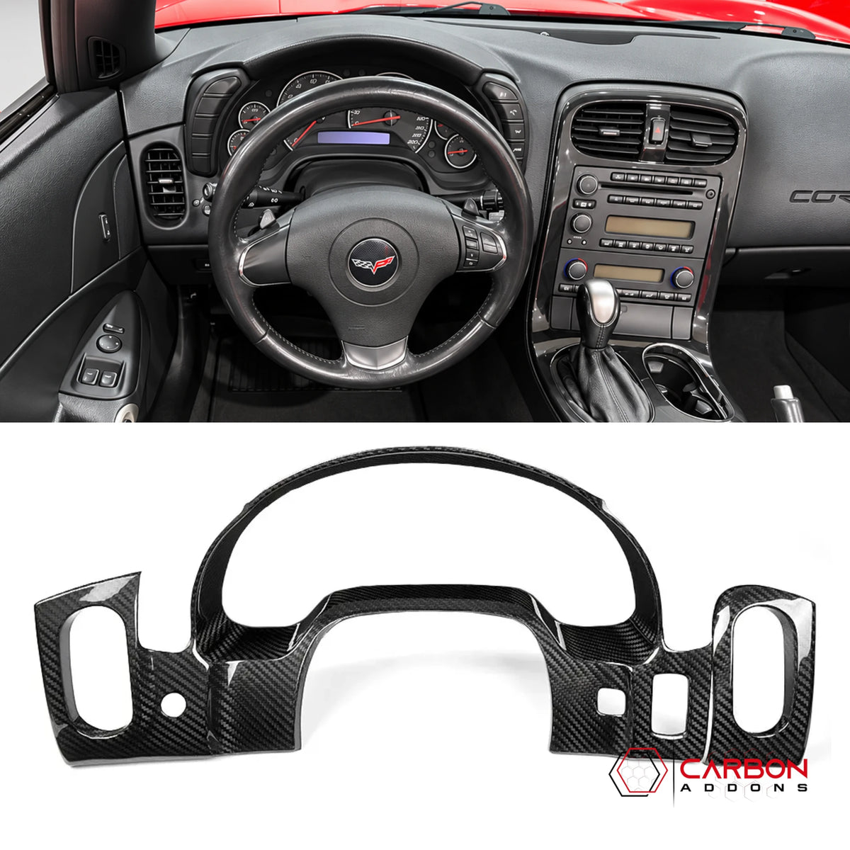2005–2013 C6 Corvette Real Carbon Fiber Gauge Cluster & Dash Vent Trim Covers – Coupe Only (2pcs)