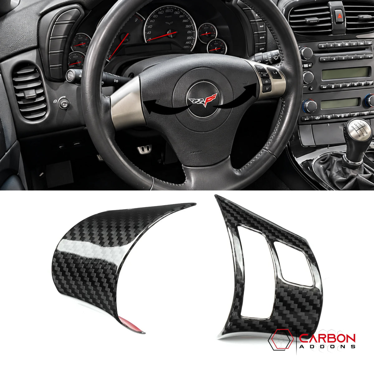 2005–2013 C6 Corvette Real Carbon Fiber Steering Wheel Button Trim Covers – Right Button / Left Blank