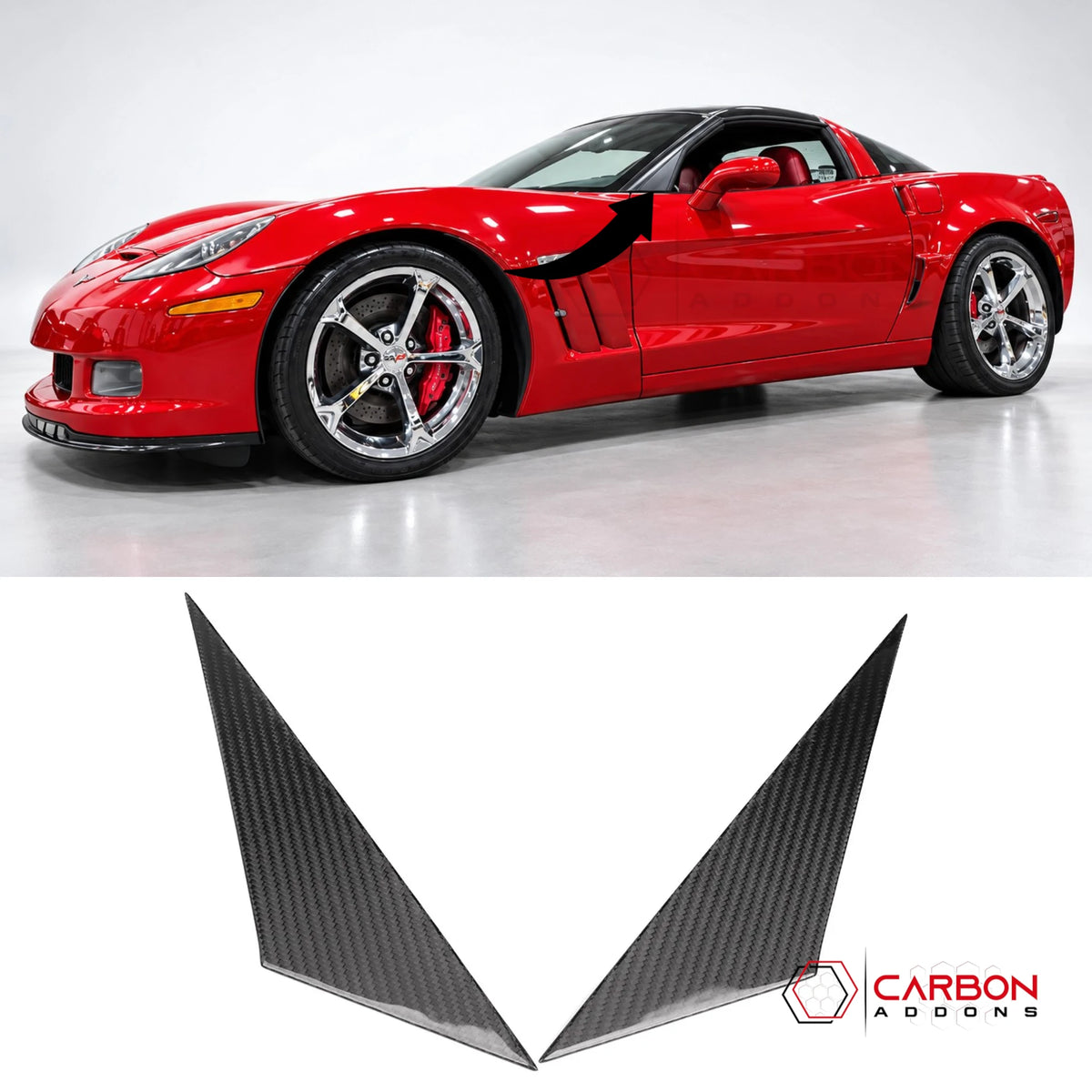 2005–2013 C6 Corvette Real Carbon Fiber Exterior A-Pillar Triangle Trim Cover
