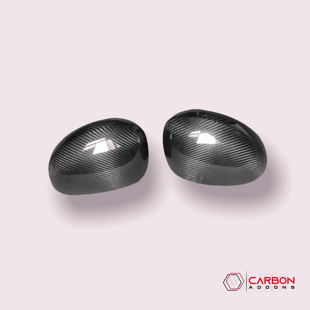 Real carbon fiber mirror caps for American muscle cars, glossy finish, sleek design