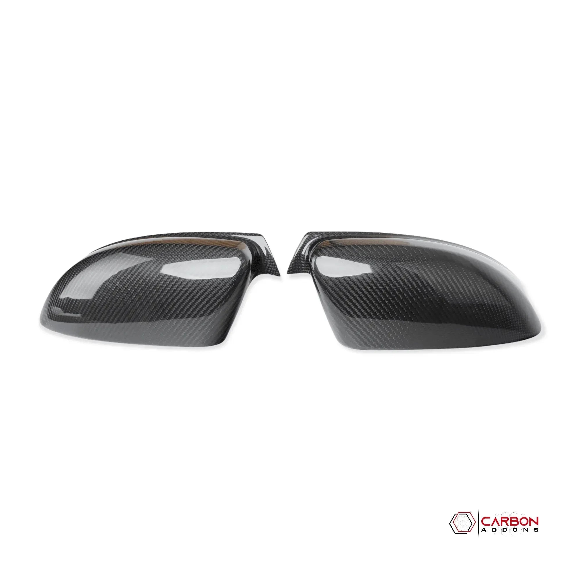 Real carbon fiber mirror caps for American vehicles, glossy finish, premium automotive exterior upgrade