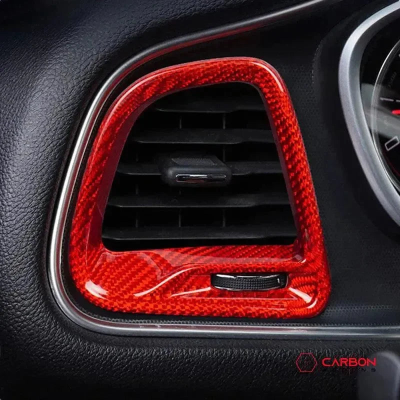 Red carbon fiber air vent trim for American muscle cars like Mustang, Camaro, Charger