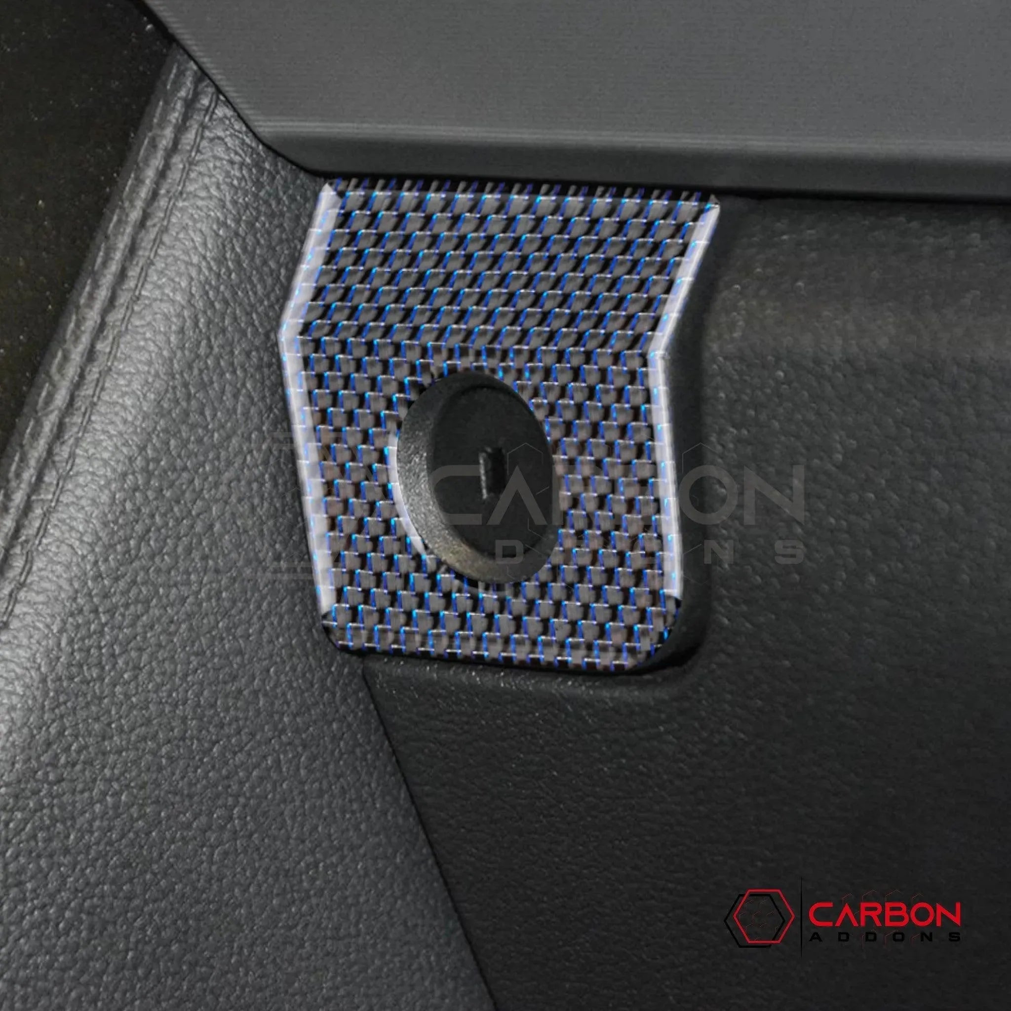 2015-2023 Mustang Reflective Carbon Fiber Glove Box Lock Trim Overlay - carbonaddons Carbon Fiber Parts, Accessories, Upgrades, Mods