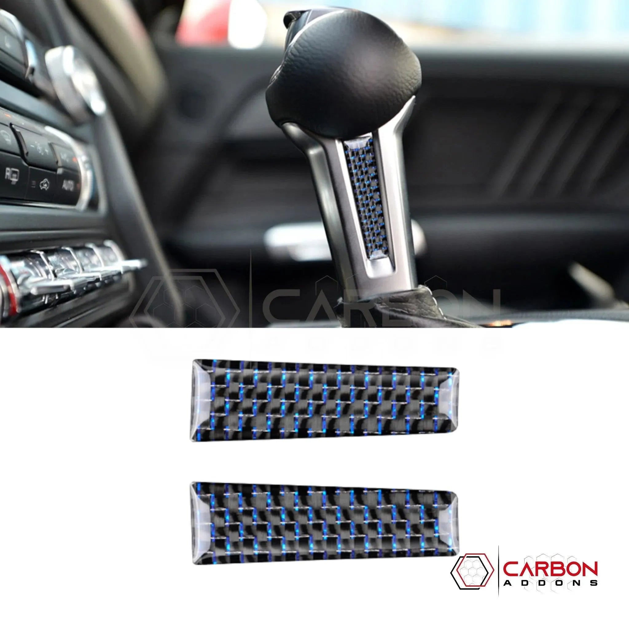 2015-2023 Mustang Reflective Carbon Fiber Shift Knob Side Trim Overlay - carbonaddons Carbon Fiber Parts, Accessories, Upgrades, Mods