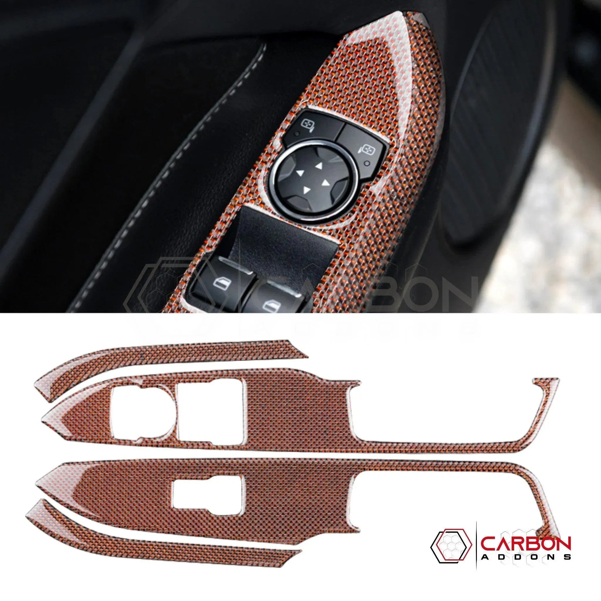 2015-2023 Mustang Reflective Carbon Fiber Window Switch Trim Overlay - carbonaddons Carbon Fiber Parts, Accessories, Upgrades, Mods