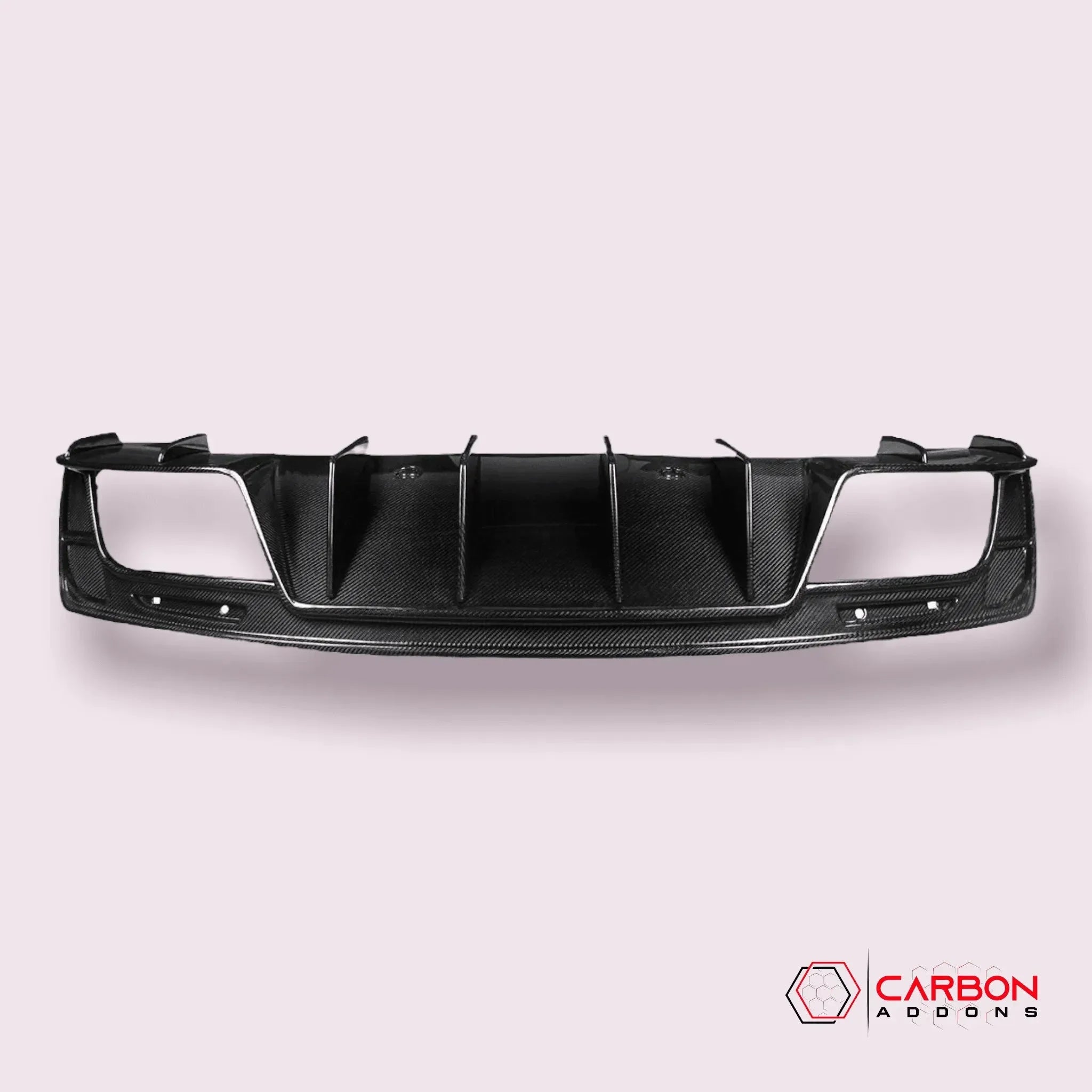 Real carbon fiber front bumper grille for American muscle cars, featuring sleek weave texture and aggressive design.