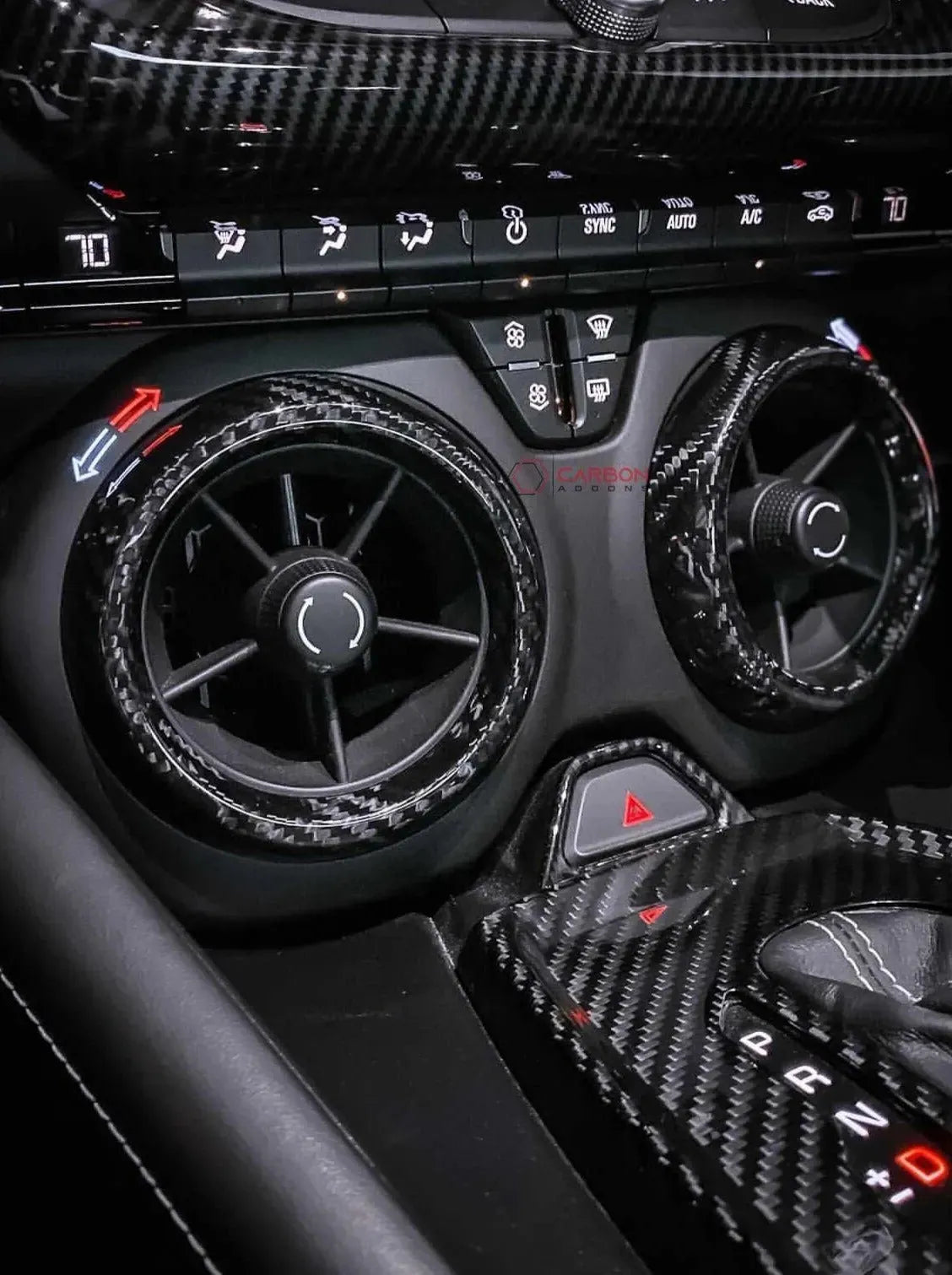 2016-2024 Camaro Carbon Fiber Center Console AC Vent Covers - carbonaddons Carbon Fiber Parts, Accessories, Upgrades, Mods