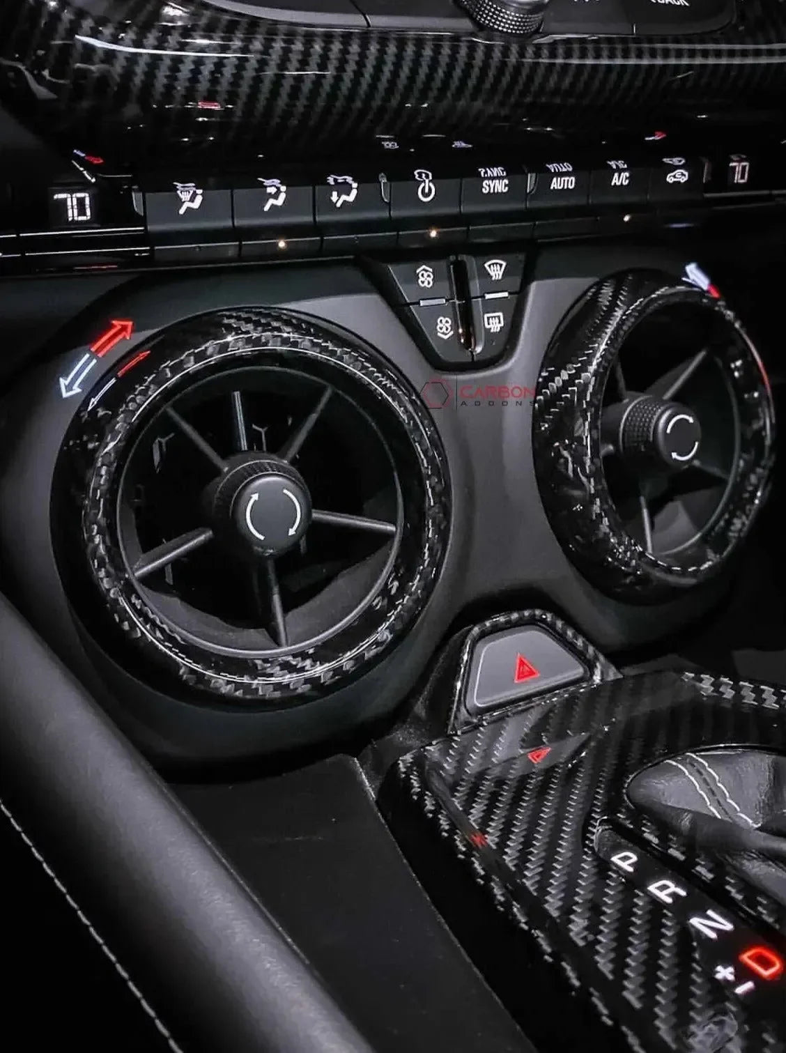 2016-2024 Camaro Carbon Fiber Center Console AC Vent Covers - carbonaddons Carbon Fiber Parts, Accessories, Upgrades, Mods