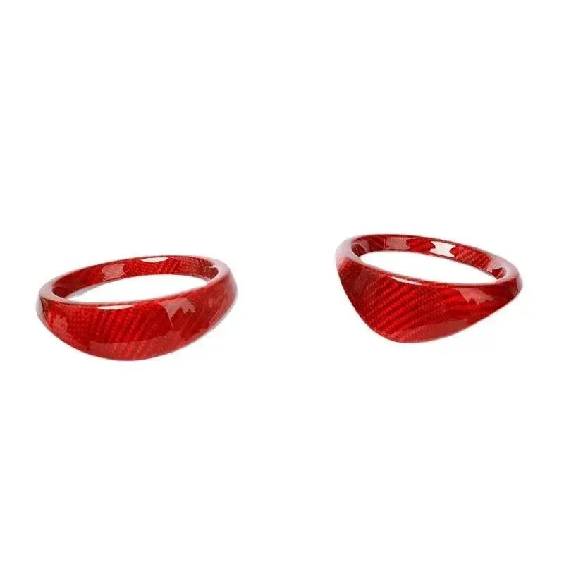 Red carbon fiber trim rings for car interior or exterior accents, glossy finish, real carbon weave