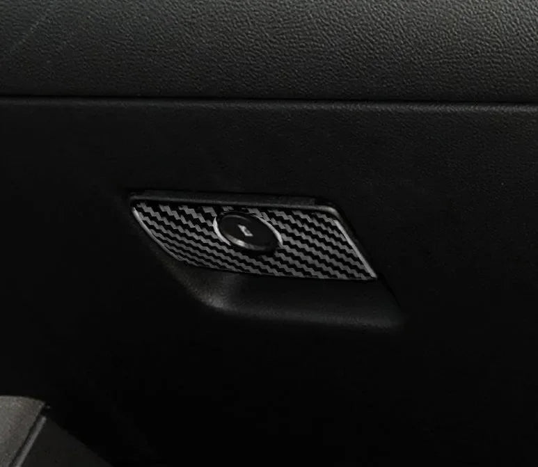 2016-2024 Camaro Carbon Fiber Glove Box Handle Overlay - carbonaddons Carbon Fiber Parts, Accessories, Upgrades, Mods
