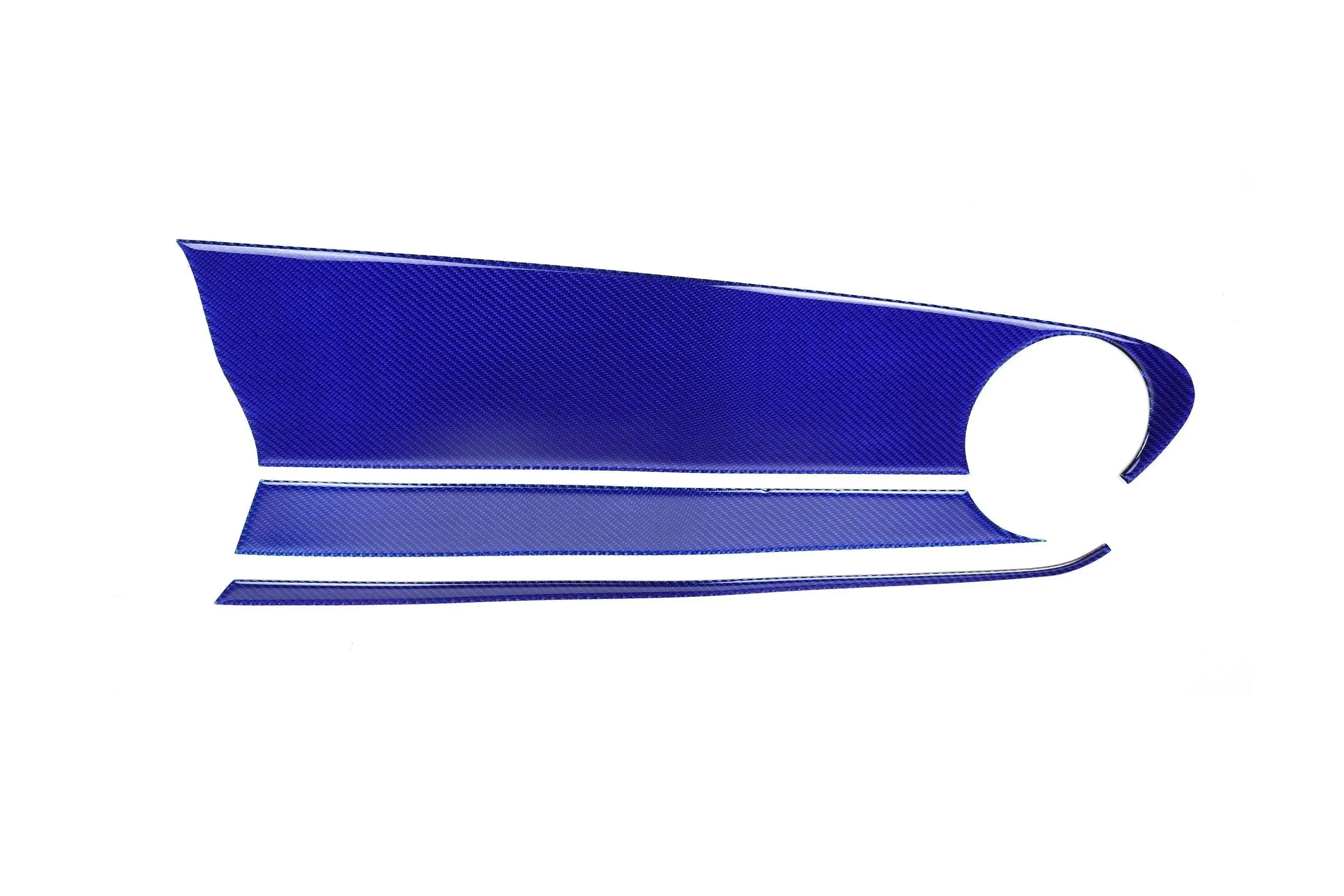 Blue carbon fiber interior trim pieces for American vehicles, sleek design with glossy finish