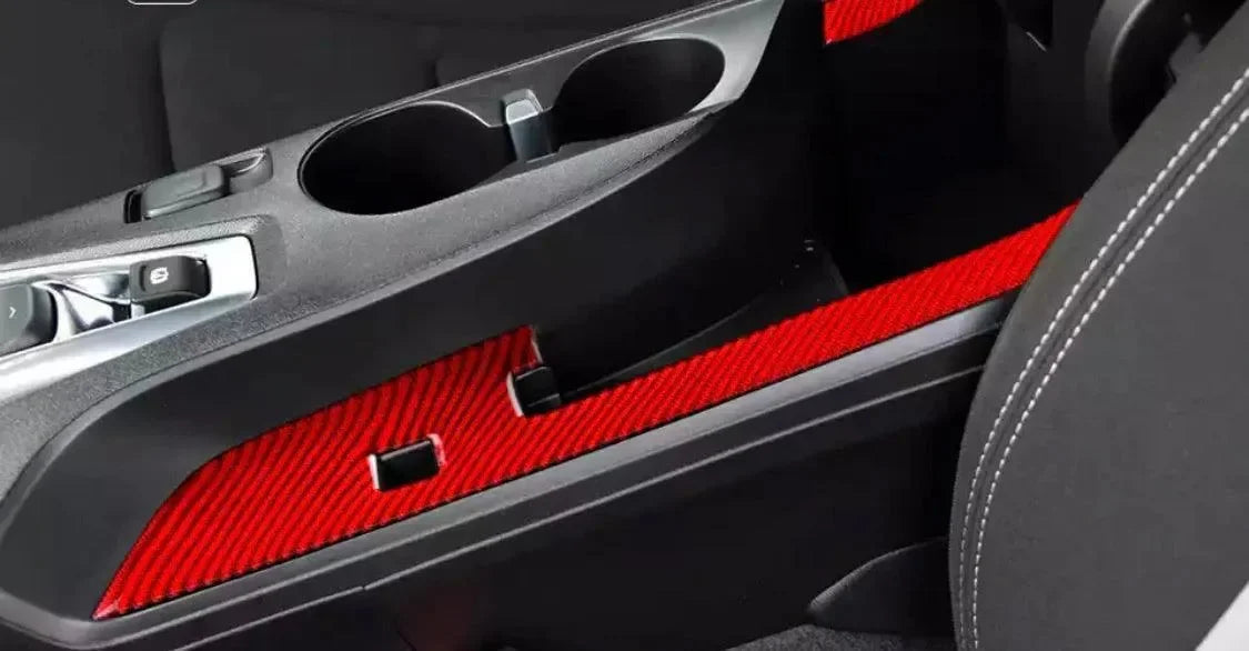 Red carbon fiber interior trim for car center console and door panels