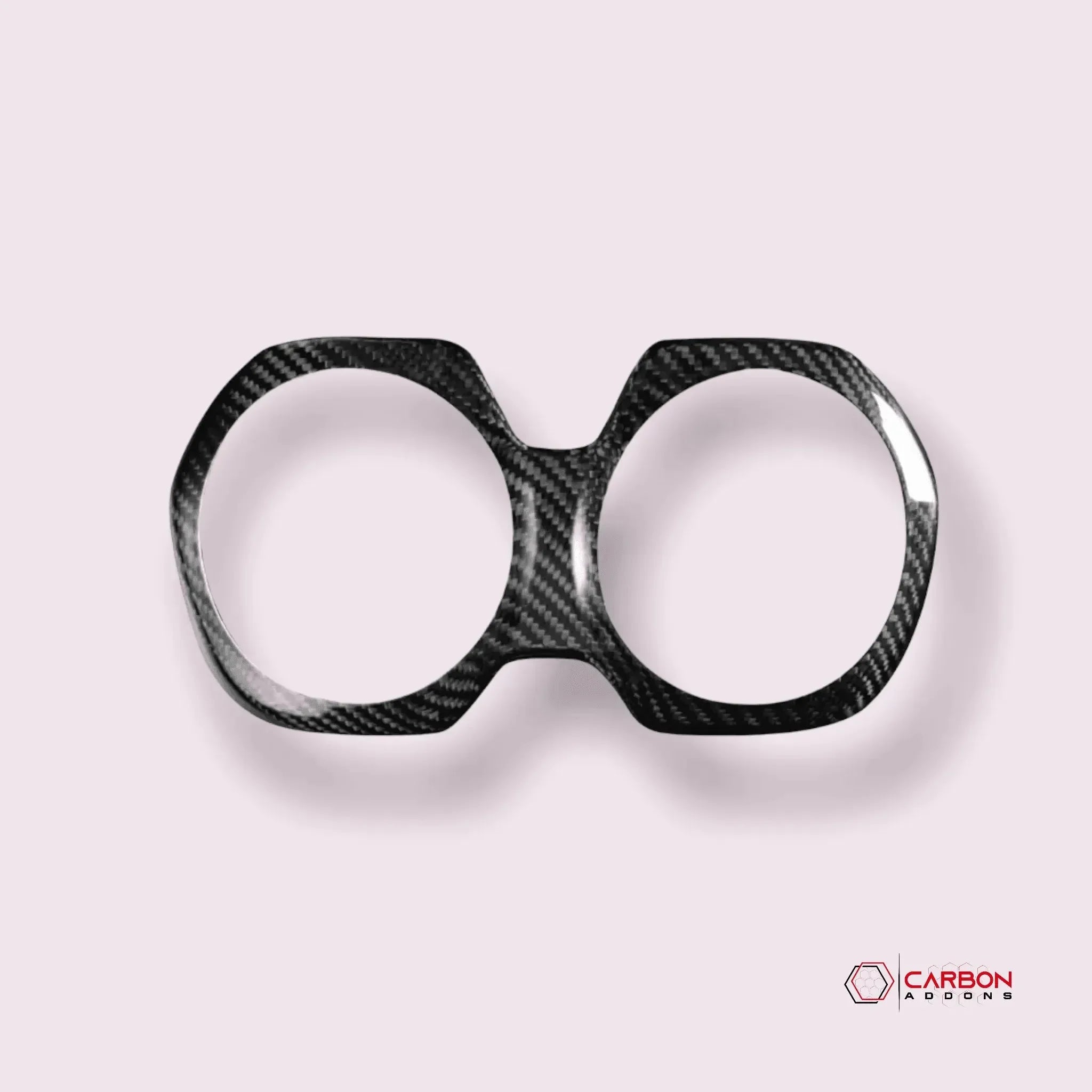 Real carbon fiber dual gauge trim for American muscle cars, sleek black weave finish