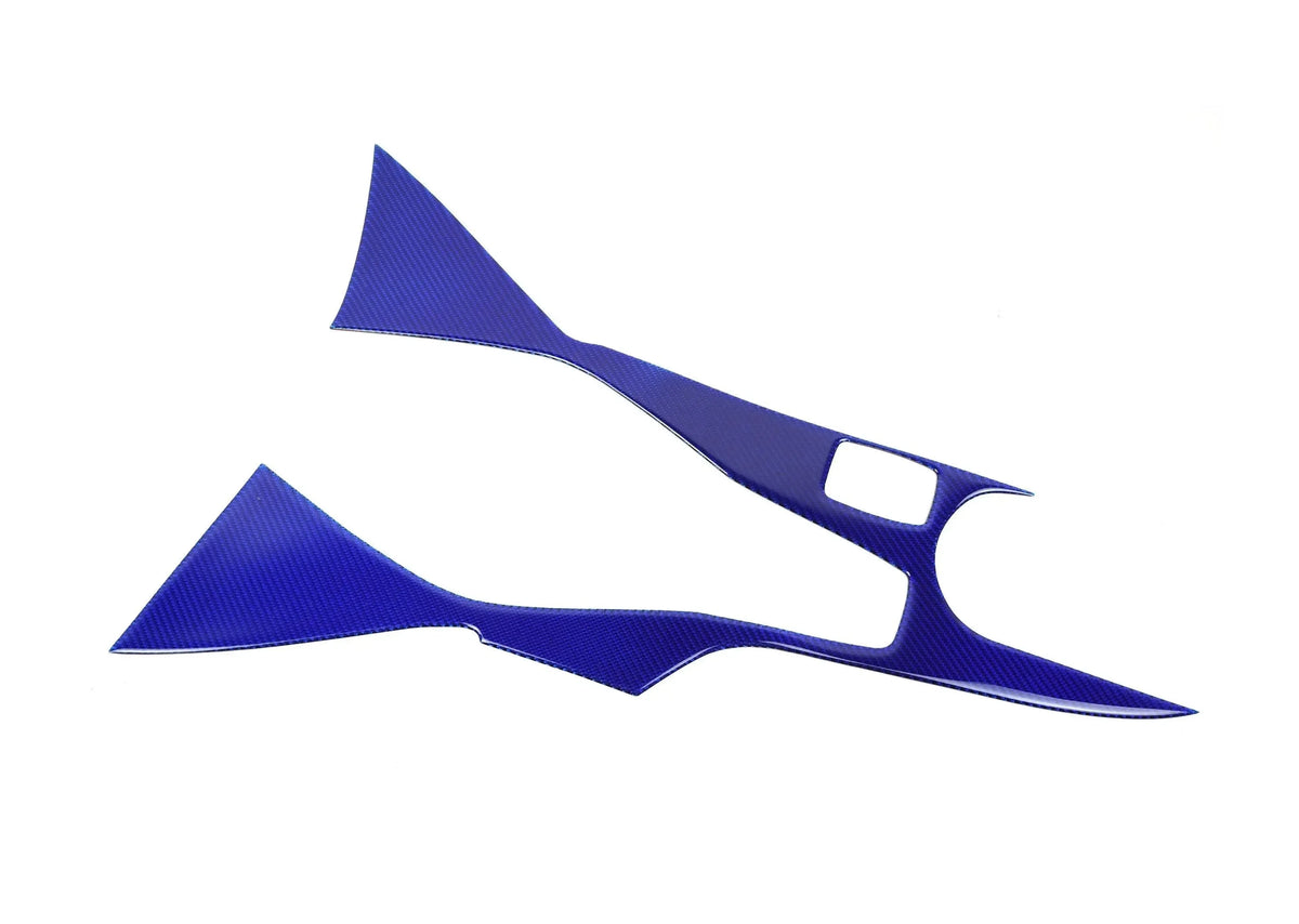 Blue carbon fiber interior trim pieces for American muscle cars like Camaro, Mustang, Charger