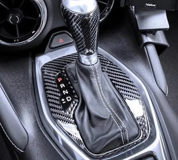 Carbon Fiber Gear Shift Chrome Trim Cover for 2016-2024 Chevy Camaro Automatic / Blue Carbon Fiber