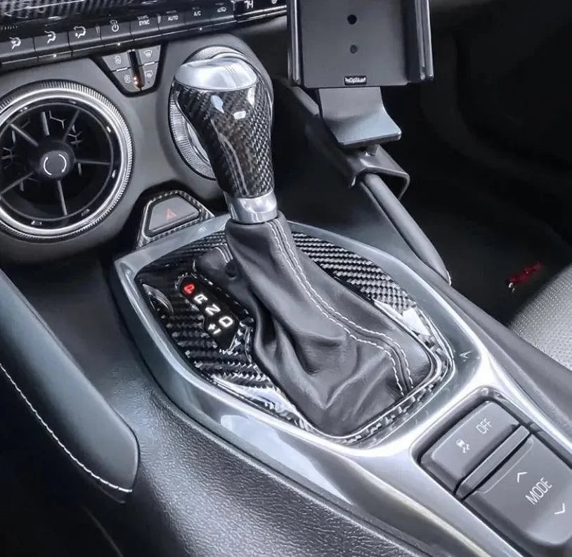 Real carbon fiber gear shift knob and console trim for American muscle cars