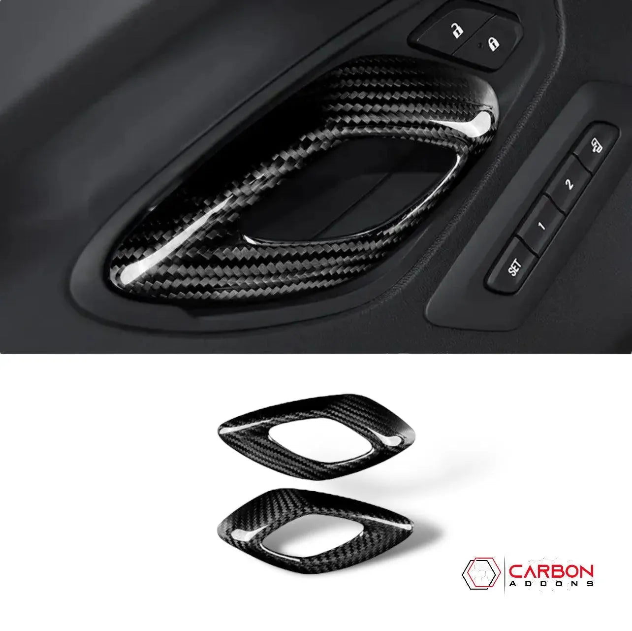 2016-2024 Camaro Real Carbon Fiber Interior Door Handle Chrome Delete Cover - carbonaddons Carbon Fiber Parts, Accessories, Upgrades, Mods