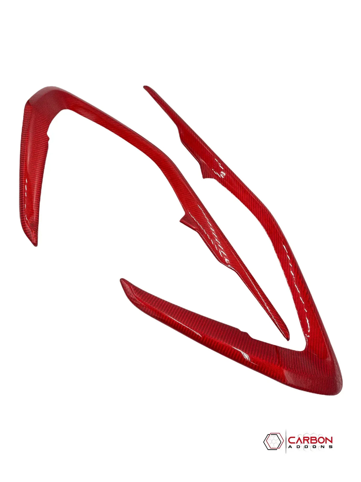 Red carbon fiber automotive trim pieces for American muscle cars and trucks