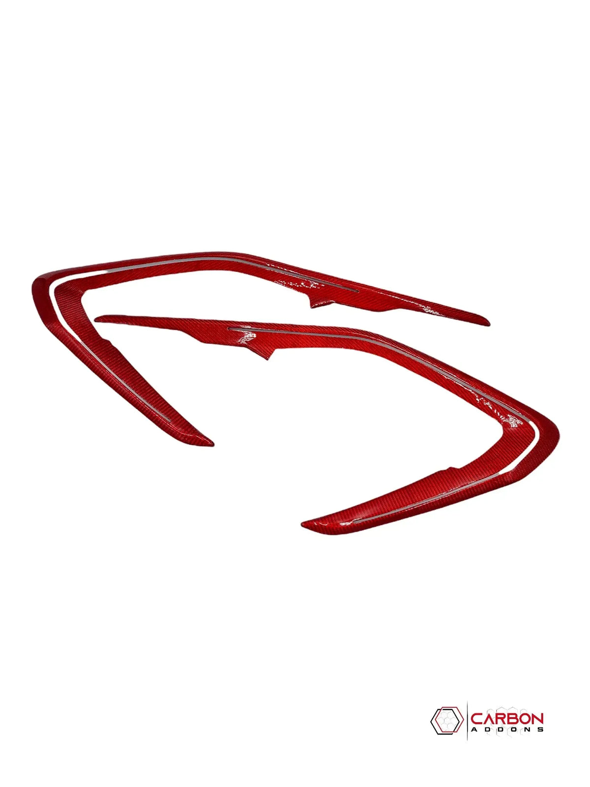 Red carbon fiber trim accents for American muscle cars, glossy finish, custom fit