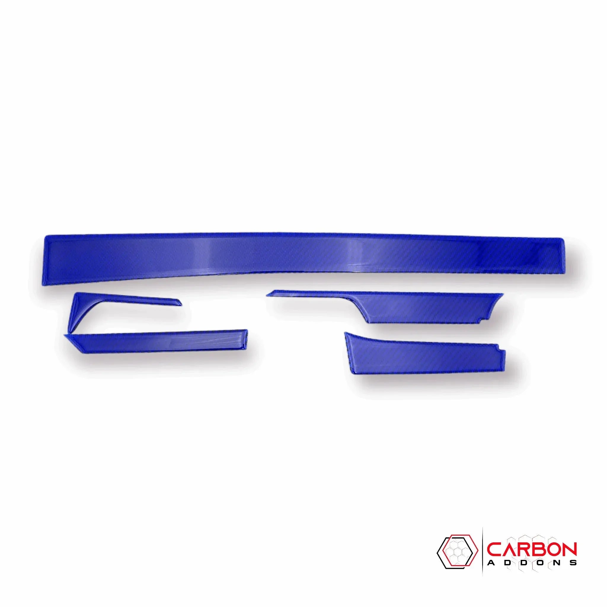 Blue carbon fiber automotive trim pieces for vehicle customization