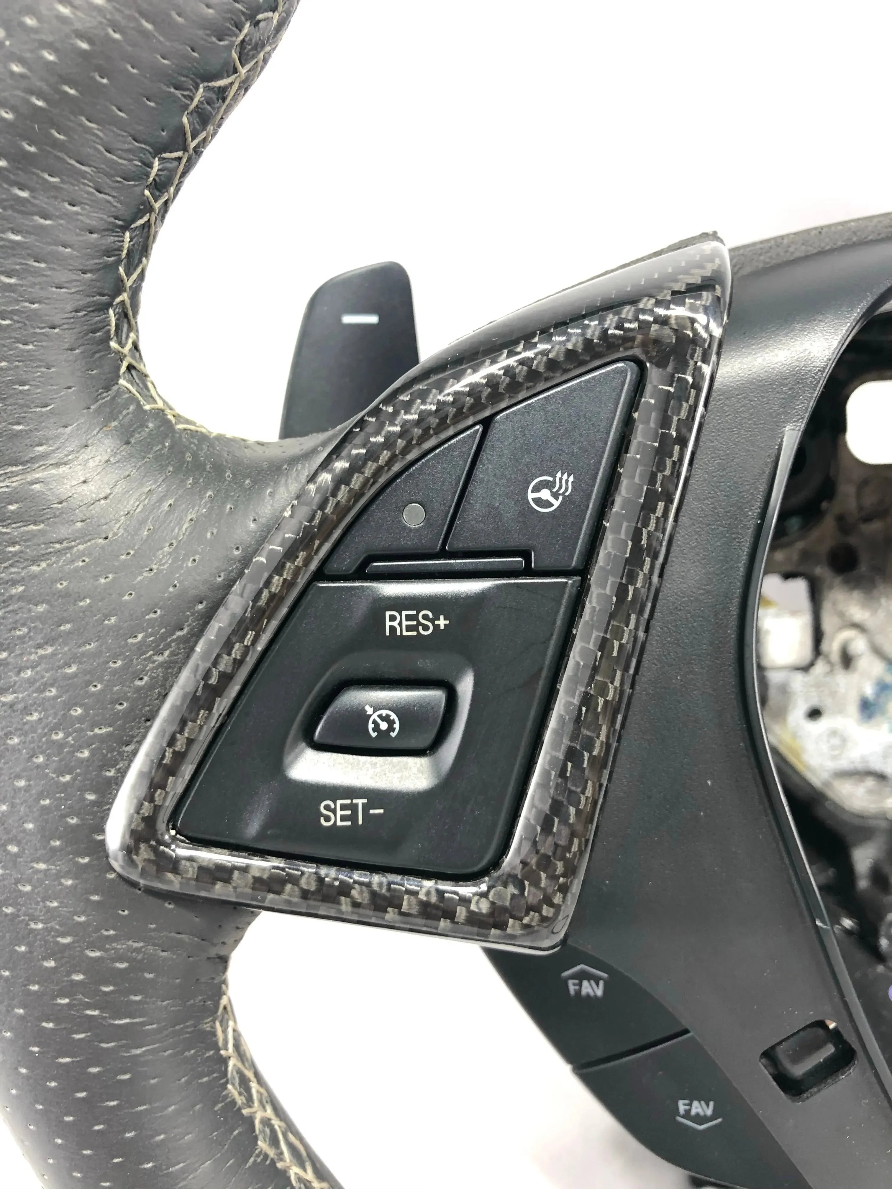 Carbon fiber steering wheel trim with cruise control buttons for American muscle cars