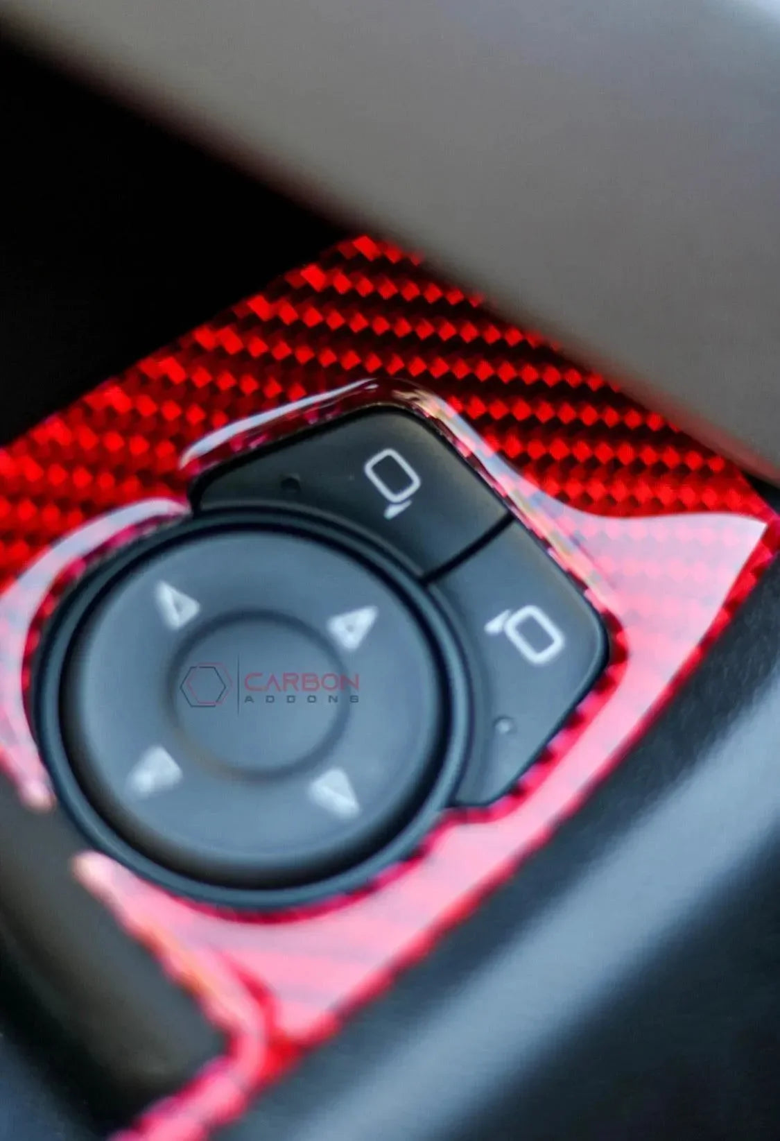 Red carbon fiber steering wheel controls for American vehicles
