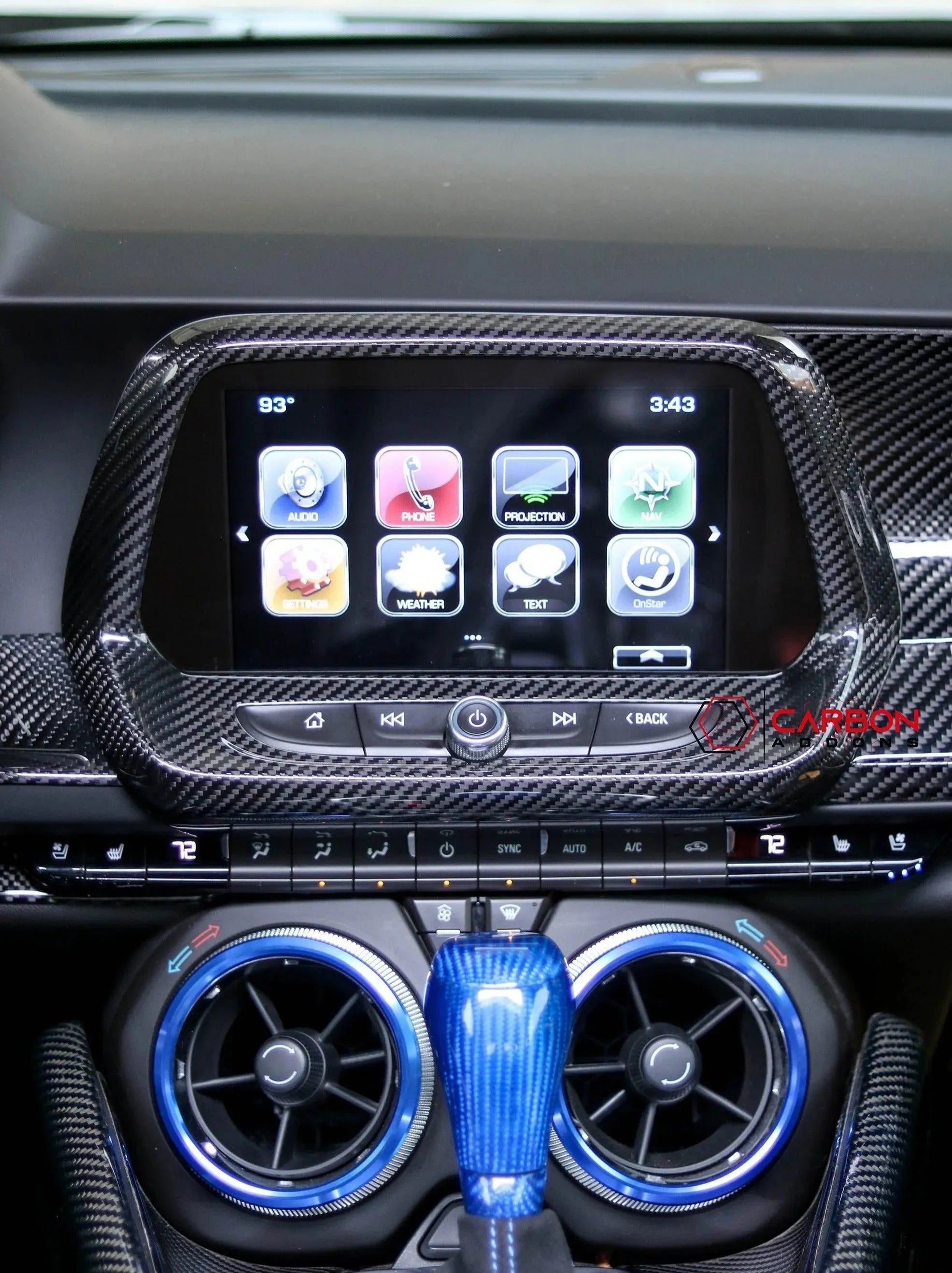 2016-2024 Chevy Camaro Carbon Fiber Infotainment Radio Screen Trim Cover - carbonaddons Carbon Fiber Parts, Accessories, Upgrades, Mods