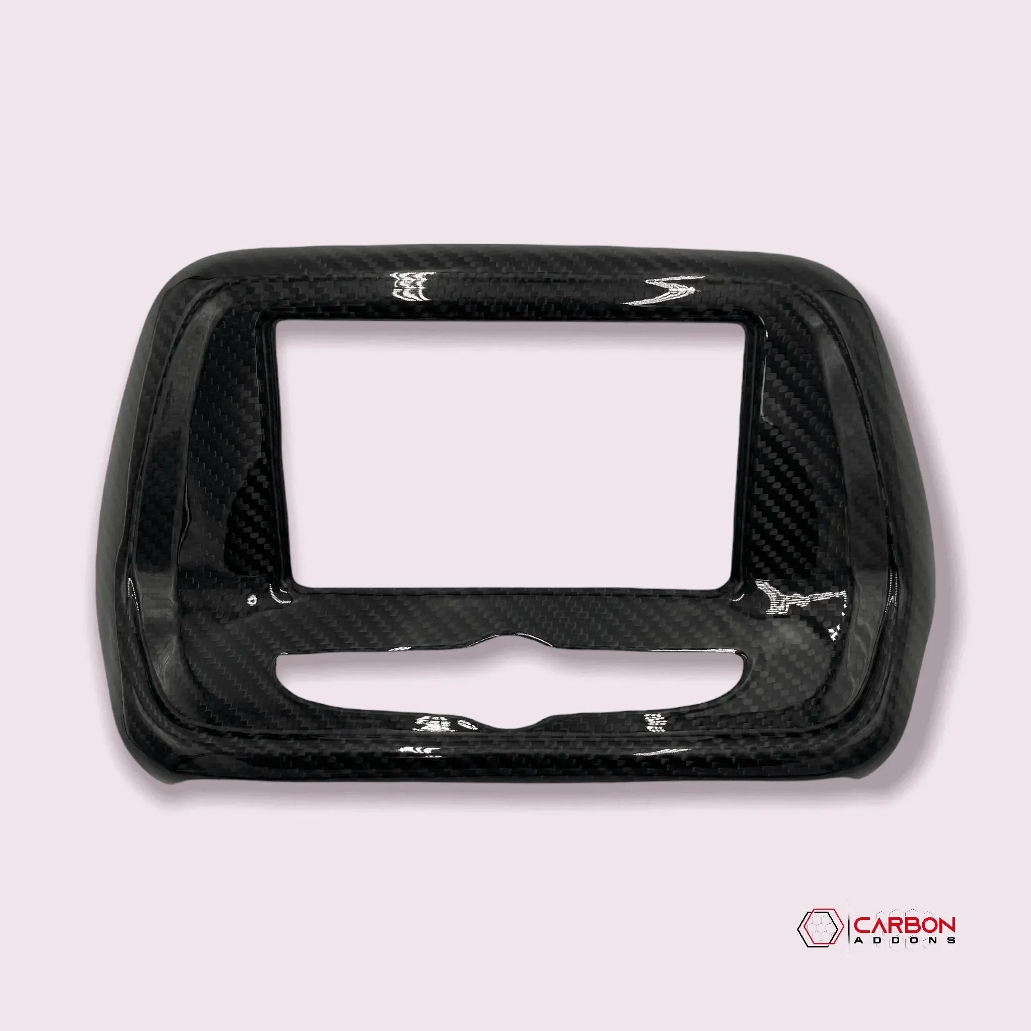 Glossy real carbon fiber dash trim for American vehicles, sleek frame with precise cutouts