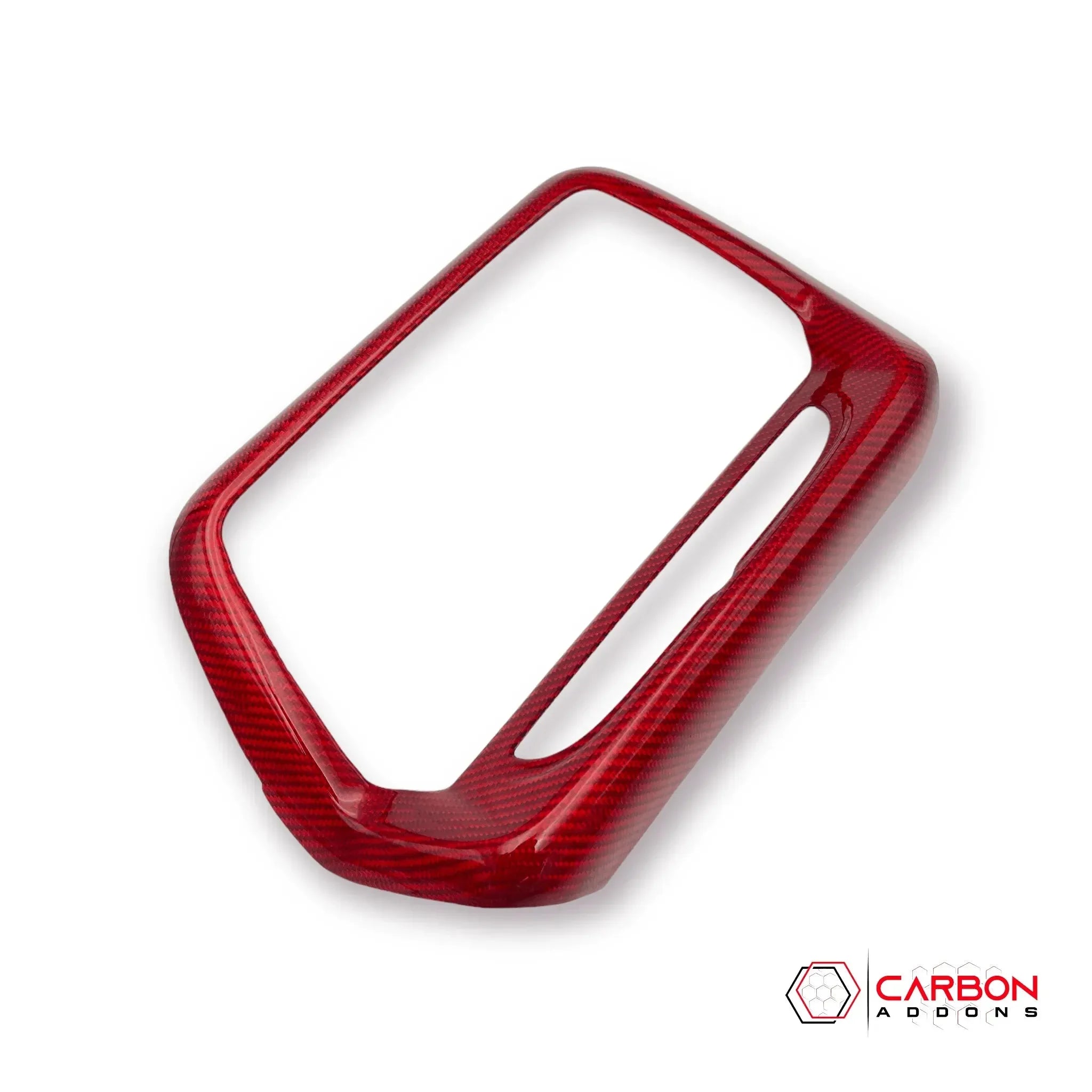 Red carbon fiber trim for American muscle cars like Camaro, Mustang, Charger, or Corvette