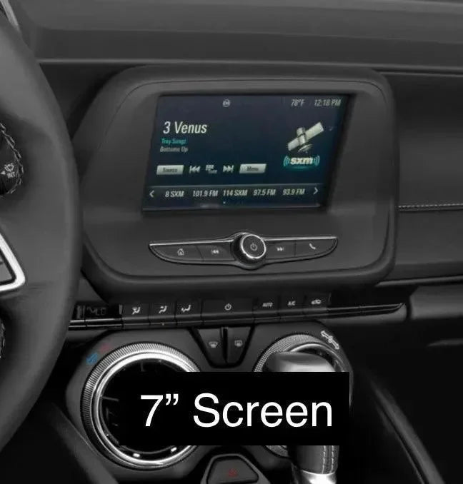 7-inch touchscreen display in car dashboard with SiriusXM radio interface