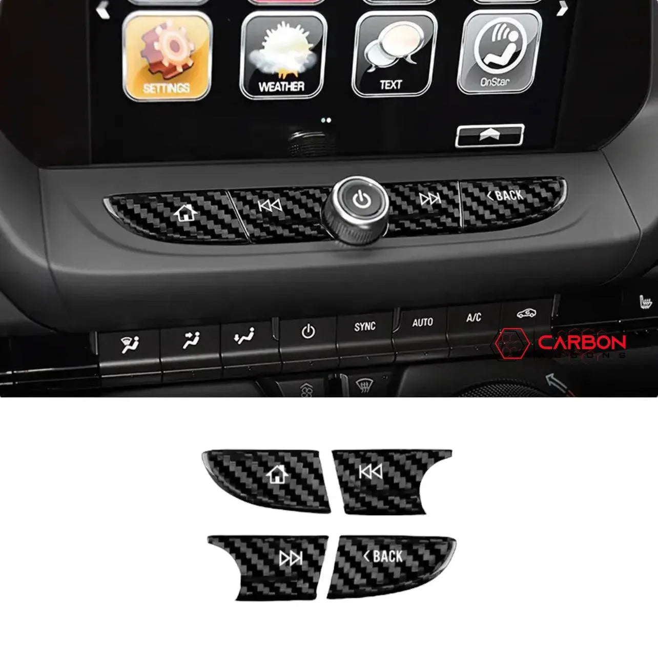 2016-2024 Chevy Camaro Real Carbon Fiber Interior Radio Navigation Button Covers - carbonaddons Carbon Fiber Parts, Accessories, Upgrades, Mods