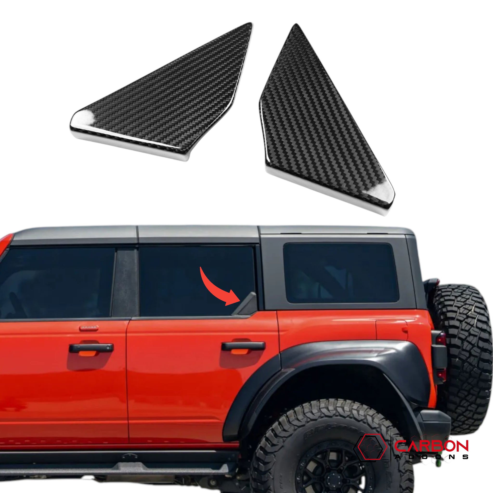 2021–2025 Ford Bronco Rear Door Window Triangle Trim Carbon Fiber Covers