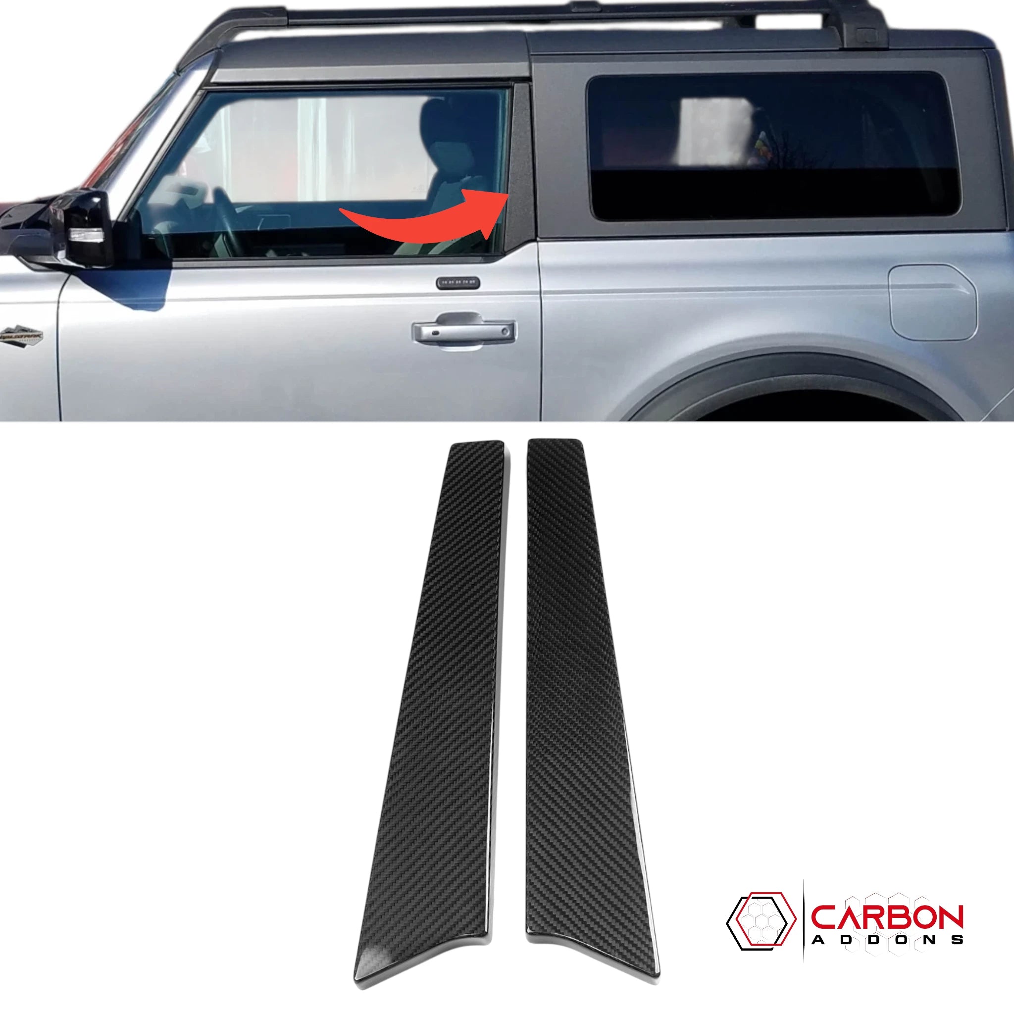 2021+ Ford Bronco 2-Door Real Dry Carbon Fiber B-Pillar Trim Covers (Glossy or Matte)
