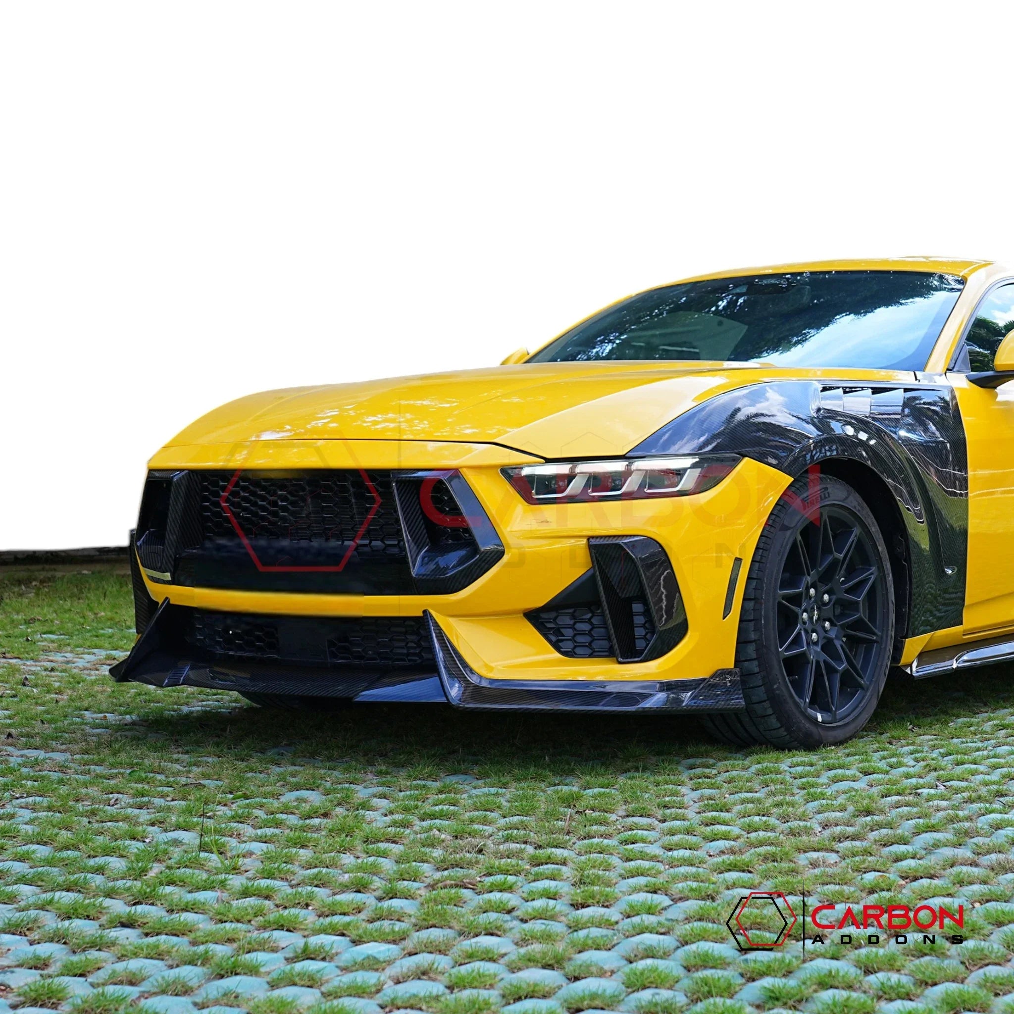 Real Carbon Fiber Front Lip Splitter for 2024+ Ford Mustang GT (3-Piece Set)