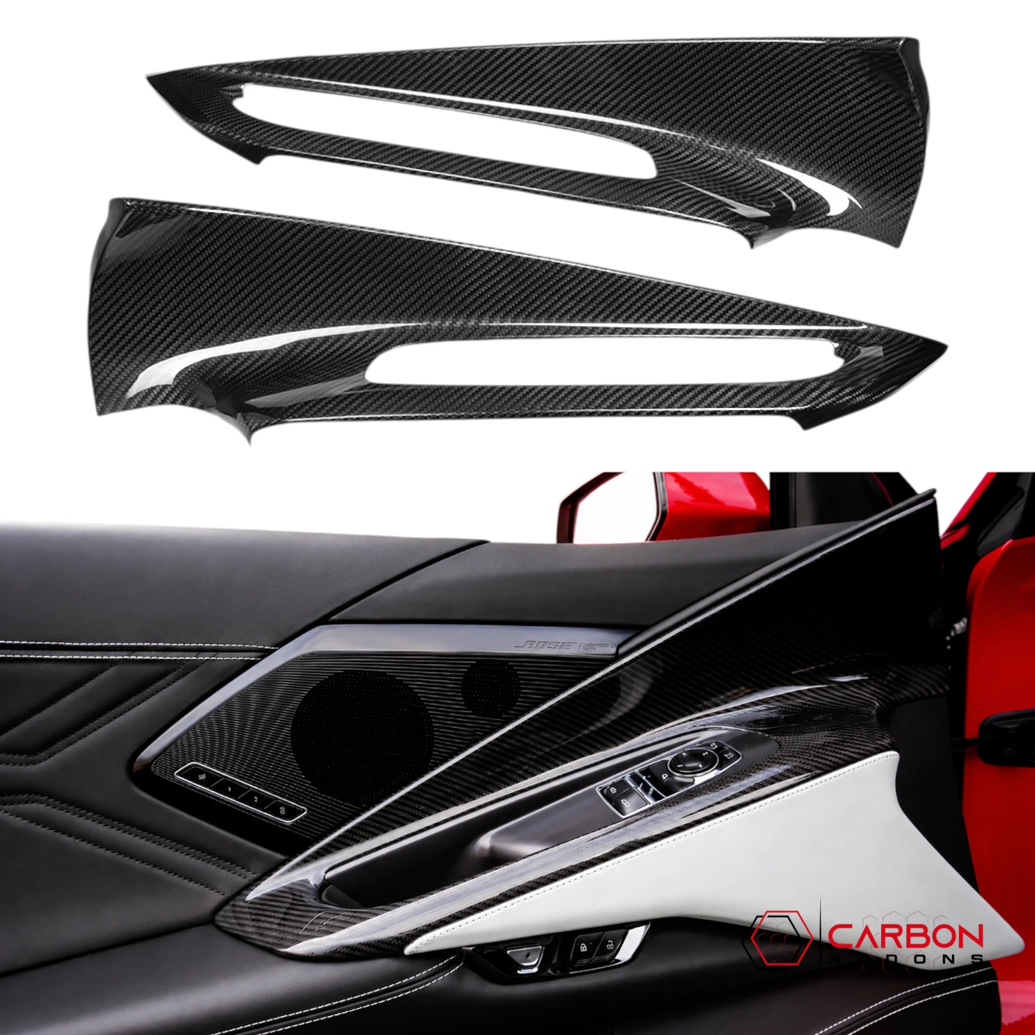 2026+ C8 Corvette Carbon Fiber Window Switch Outer Trim Panel Frame Covers | Chrome Delete
