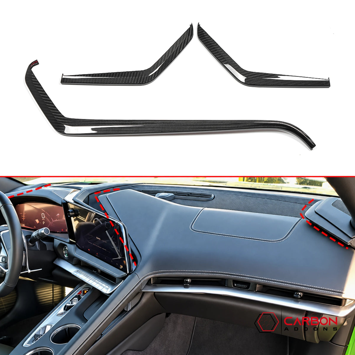 2026+ C8 Corvette Real Carbon Fiber Upper Dashboard Trim Covers (3-Piece Set)