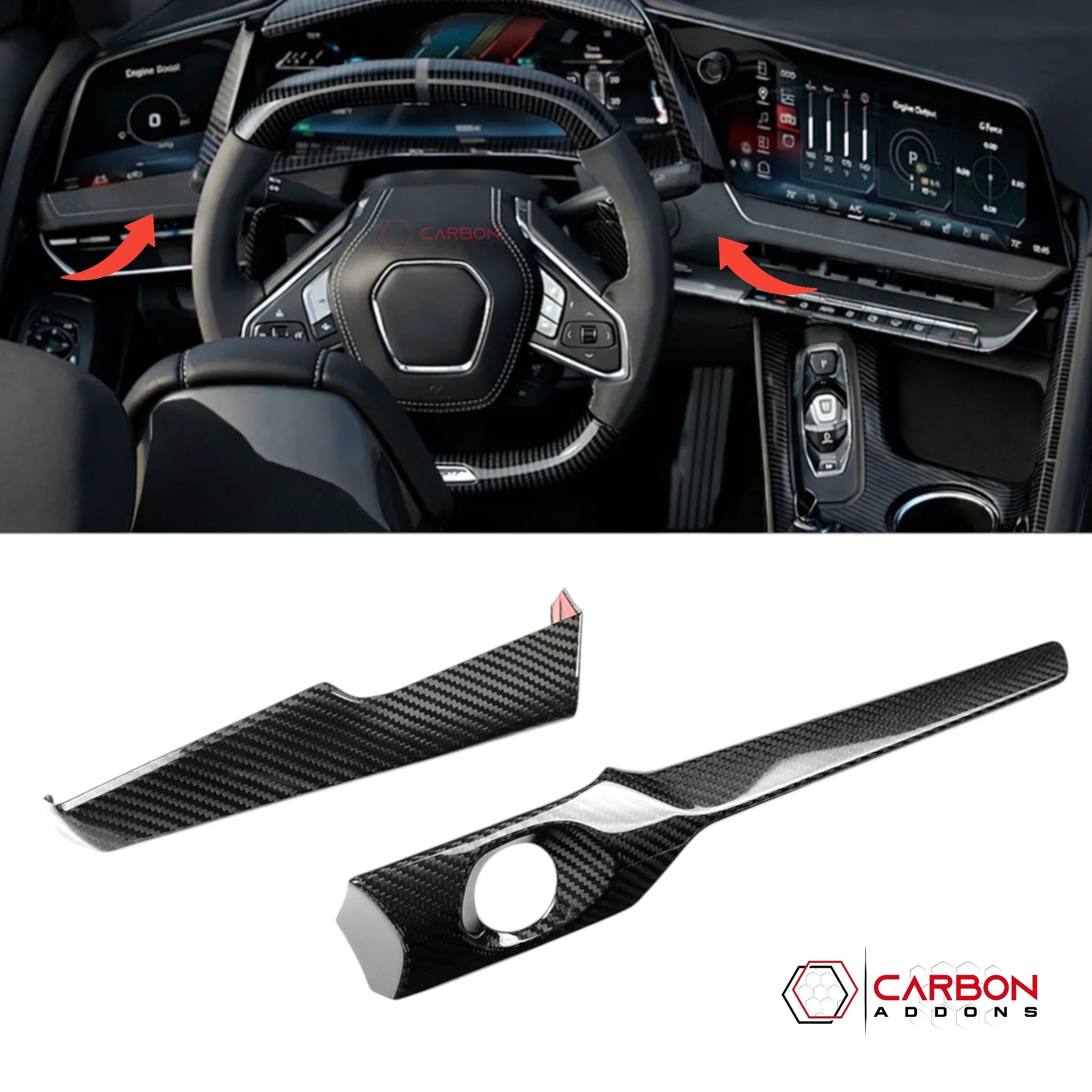 2026+ C8 Corvette Carbon Fiber Infotainment Lower Dash Trim Covers