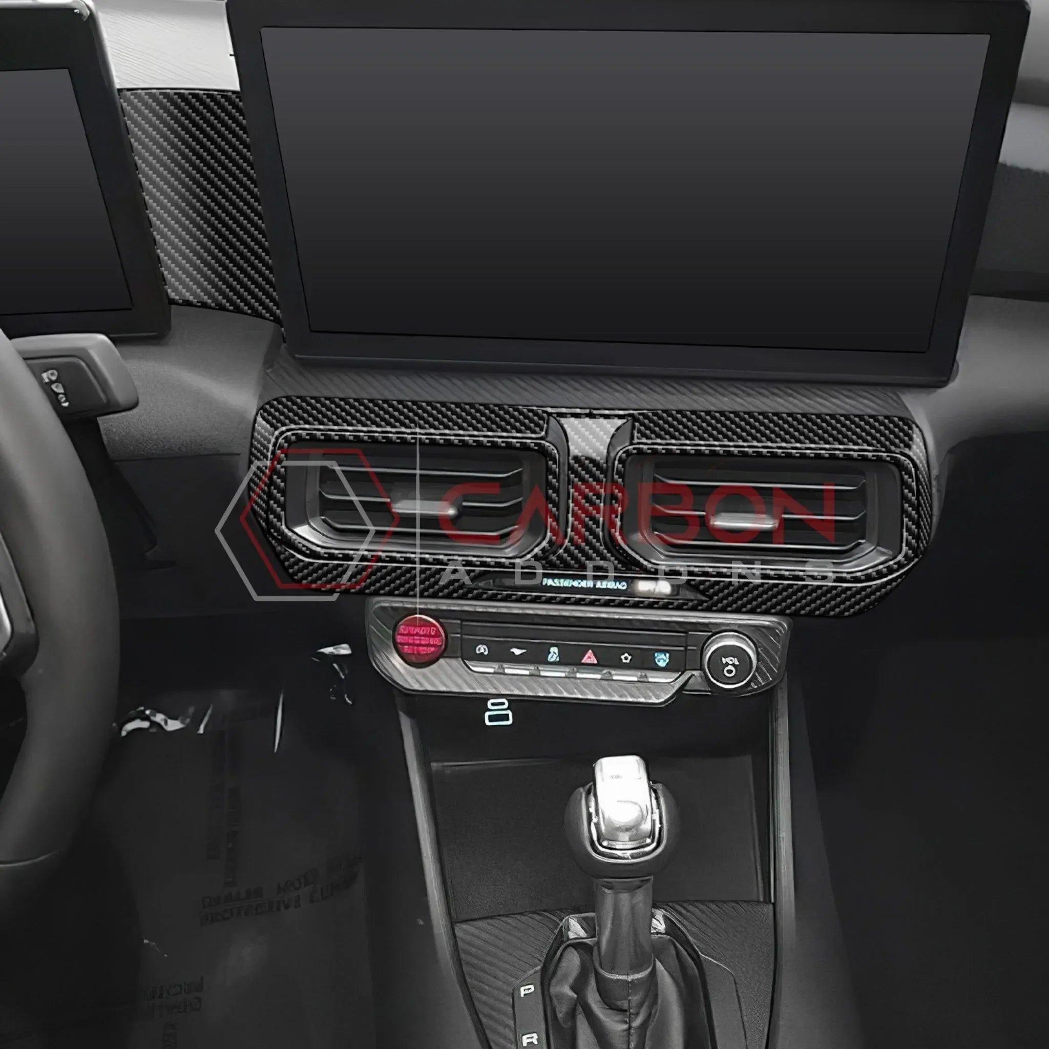 Real Carbon Fiber Center Dashboard A/C Vent Trim Overlays for 2024+ Ford Mustang