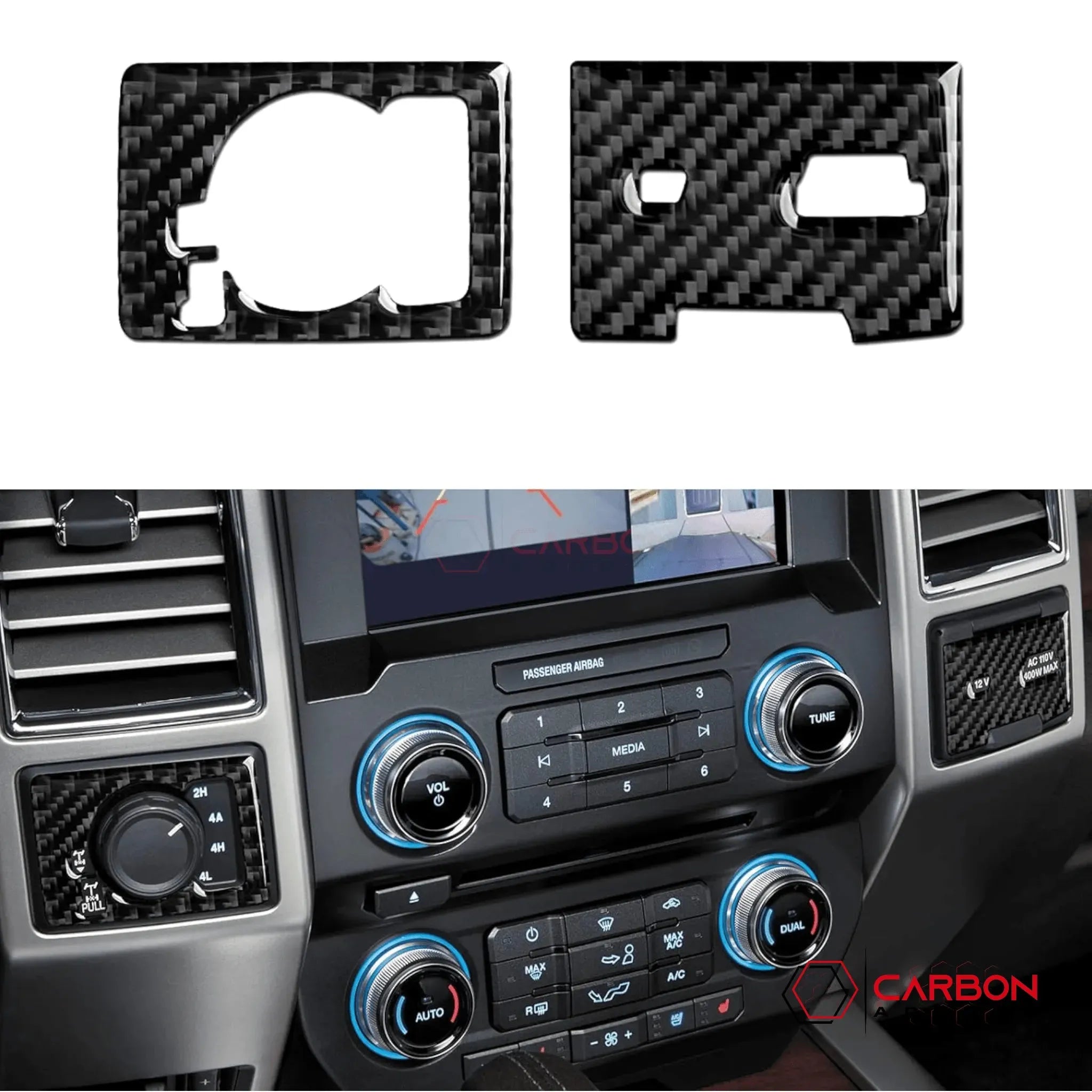 2pcs Real Carbon Dash Center AC Vent Control Trim Overlay 2015