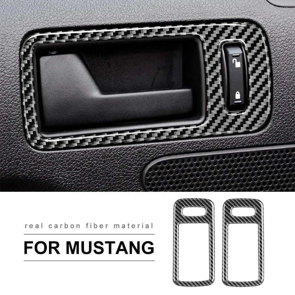 2pcs Set Carbon Fiber Interior Door Handle Trim Overlay For Ford Mustang 2010-2014 - carbonaddons Carbon Fiber Parts, Accessories, Upgrades, Mods